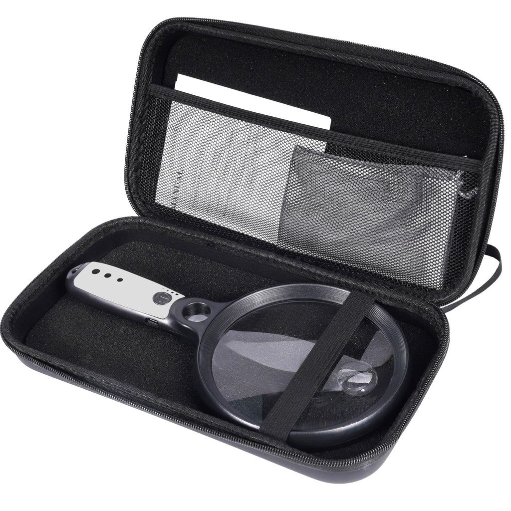 Large Magnifying Glass with 37 LED Light and Case, 10X 20X 45X Handheld Illuminated Lighted Magnifier with 3 Light Modes Rechargeable Magnifying Glass for Seniors Reading, Inspection (Black & White)