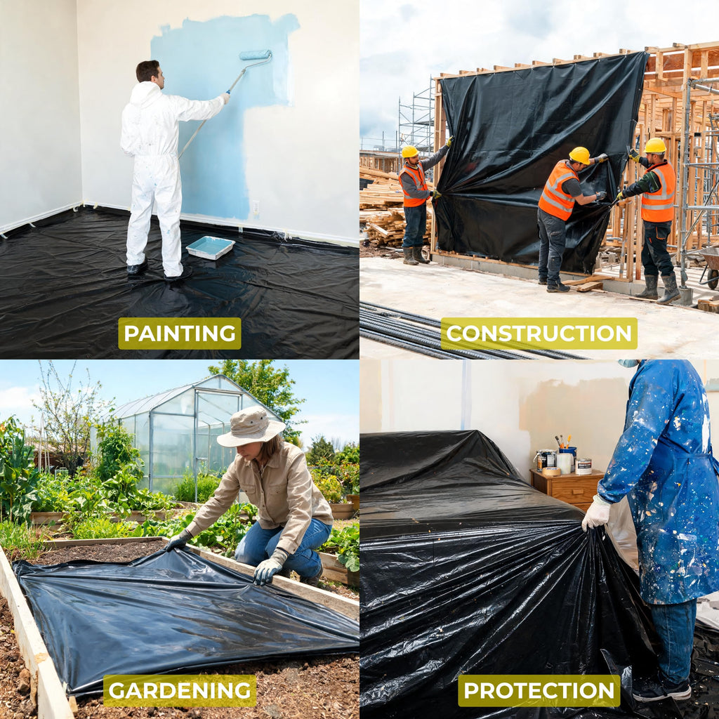 Plastic Sheeting (10' x 25') Long, 6 Mil (Black) - UV Protection Poly Sheeting Polyethylene Film, Heavy Duty Greenhouse Plastic Sheeting