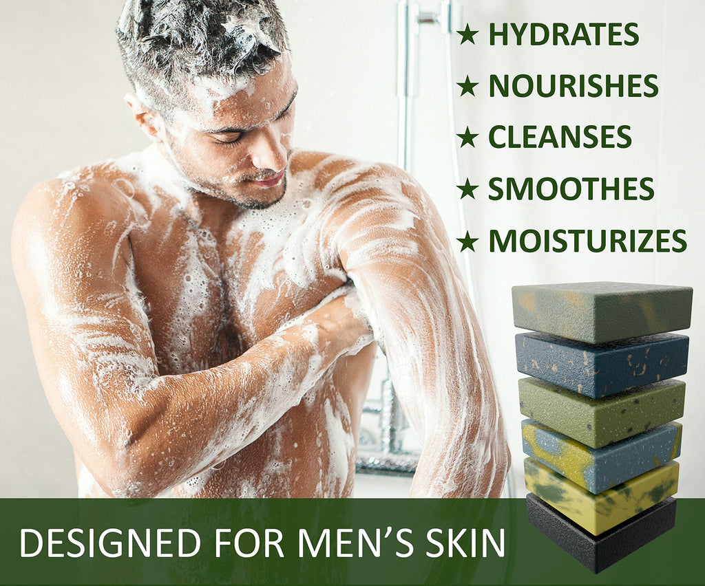 NATURAL AMERICAN ELEMENTS Mens Bar Soap - Masculine Scents, 100% Natural Soap for Men - Essential Oils, Organic Shea Butter - Made in USA, Man Body Wash - 5 oz (6pk)