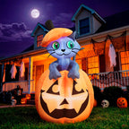 Joiedomi 5 FT Animated Pumpkin Inflatables, Outdoor Blow Up Cat On Pumpkin with LEDs for Yard, Outdoor Inflatable Halloween Decorations, Blow Up Halloween Decor for Outside