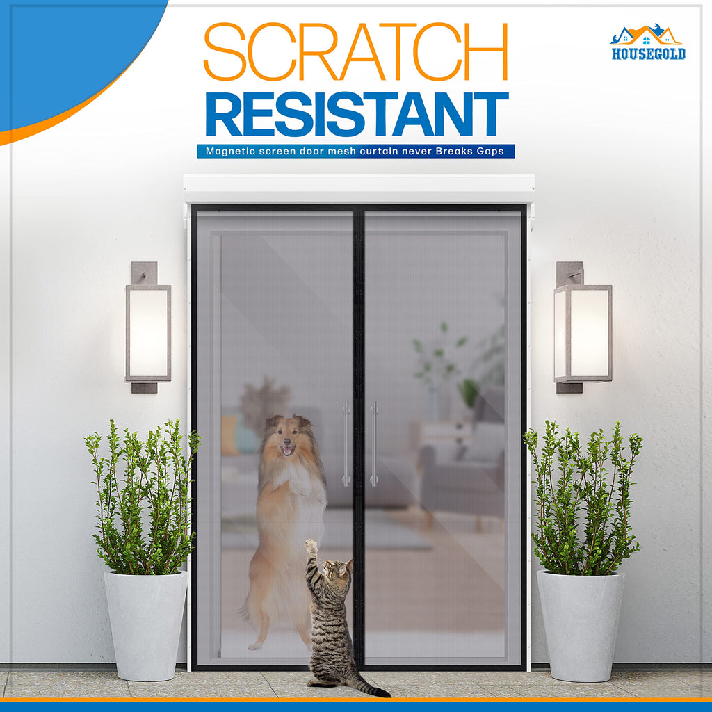 Magnetic Closure Screen Door for 62"x81" French Door Sliding Door Pet and Dog Friendly, Durable Fiberglass Mesh Double Door Screen Mesh Retractable Curtain, Keep Bugs. Mosquito Out, Fly Screen