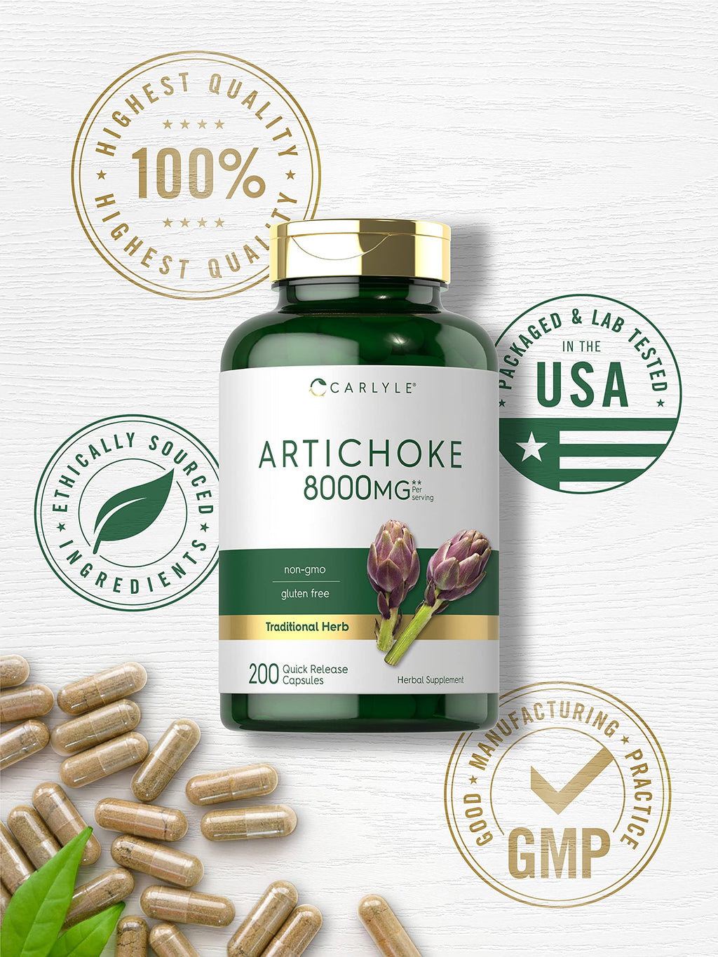 Carlyle Artichoke Extract Capsules | 200 Count | Non-GMO, Gluten Free Supplement
