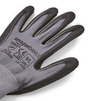 Amazon Basics Micro-Foam Nitrile Coated Safety Work Gloves, Nylon Liner Fiber, Touch Screen Compatible, Grey, Size 9, Large, 6-Pack