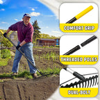 BlumeTrec Bow Rake, 68-Inch Adjustable Handle Garden Rake with 17 Steel Tines, Heavy Duty Dual-Sided Metal Rake Landscape Gardening Tool for Soil Loosening Lawn Yard Leaves Mulch Thatch Removing