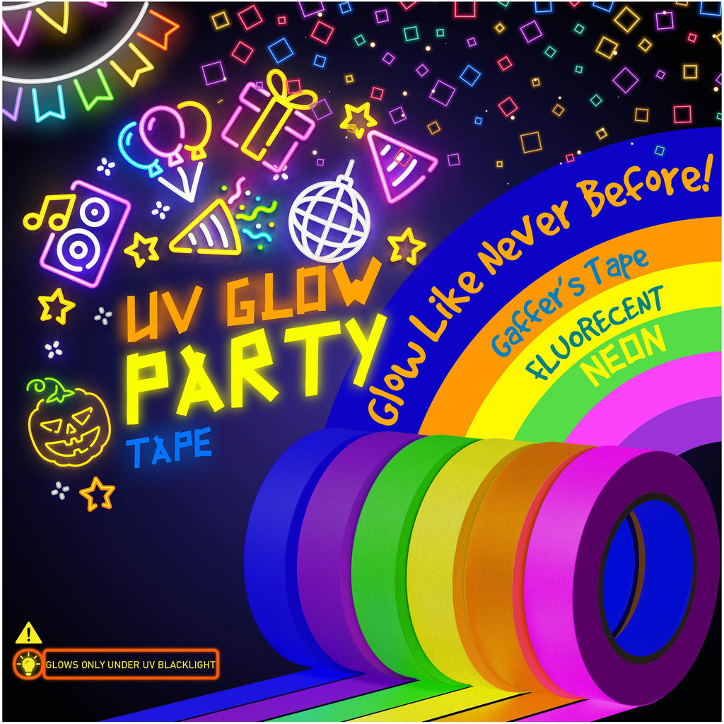 D-Xam 6-Pack Neon Gaffer Tape - 0.6 or 1 inch UV Blacklight Reactive Glow in The Dark Tape, Best for Parties, Dance Floors, Theaters & DIY Projects - 6 Vibrant Colors (1 inch x 15 feet)