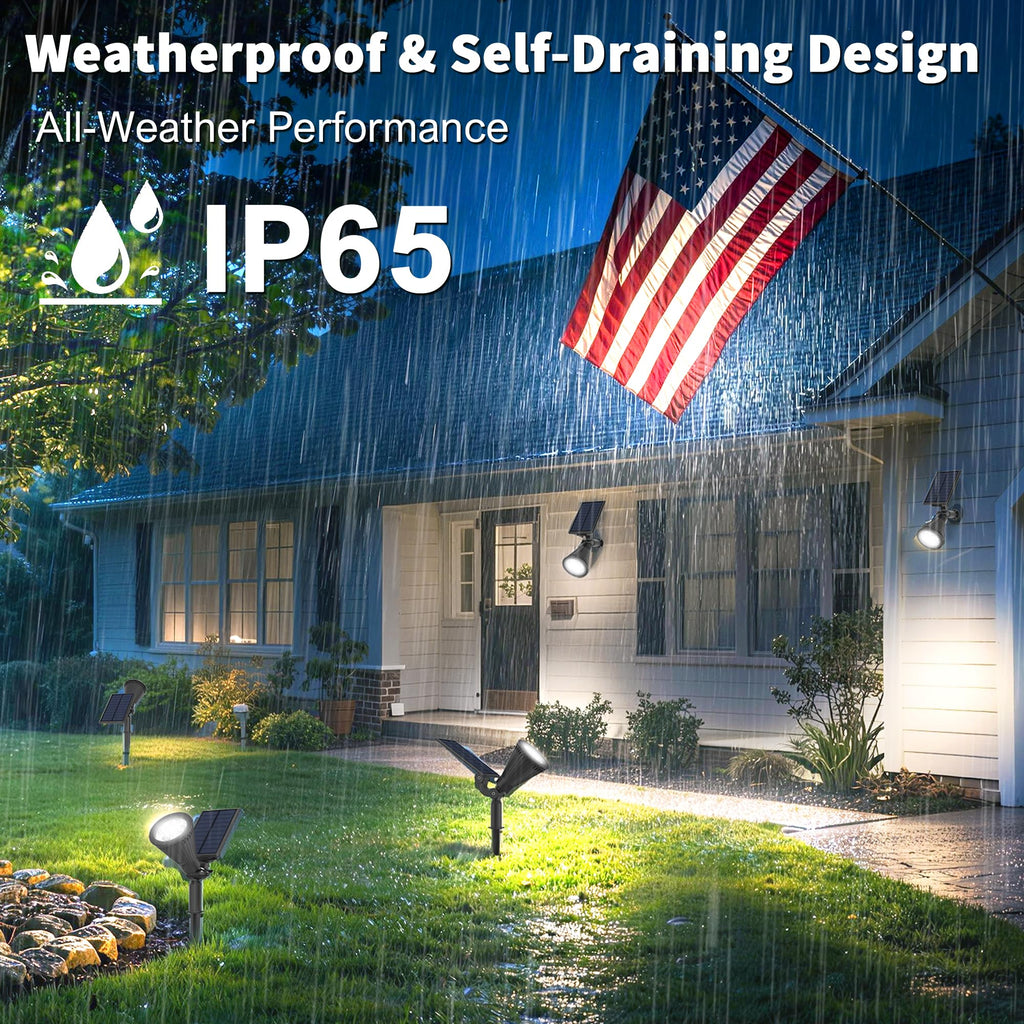 JEJOT Solar Lights Outdoor Waterproof IP65, Cool White Light, 2 Lighting Modes, Solar Spotlights for Yard Garden Solar Spot Lights for Flag Landscape Auto On/Off-6 Pack