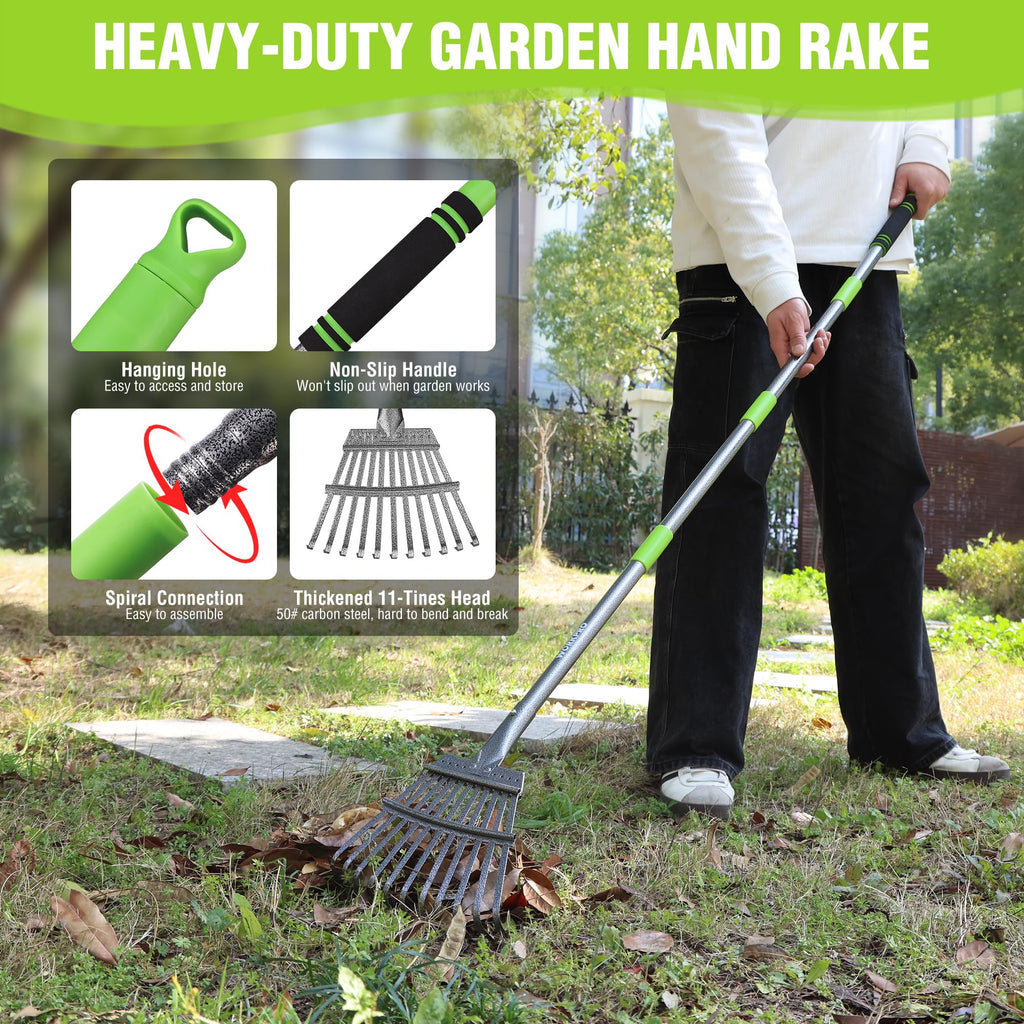WORKPRO Rake, Small Rake for Leaves with 72” Adjustable Long Handle