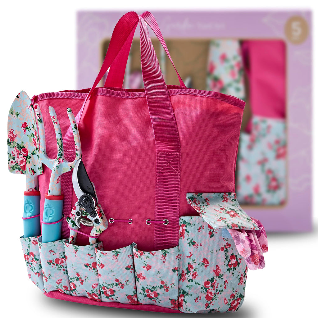 Nature Anywhere Gardening Tools for Women – Garden Tool Set, 5 Piece Gardening Kit with Garden Bag, Gloves, Shears & Trowel, Gardening Gifts for Women, Garden Tool Kit with Garden Tote Organizer