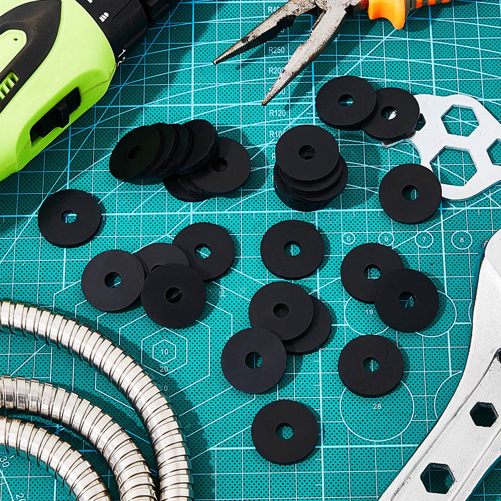 100 Pieces Rubber Washer Heavy Duty Abrasion Resistant Rubber, 1 Od x 1/4 ID x 1/8 Thickness Flat Washer Flat Grommets for Bolts Spacers, Vibration Suppression