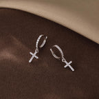 SLUYNZ 925 Sterling Silver Cross Hoop Earrings for Women Teen Girls Small CZ Hoop Earrings Huggie Drop (A-Silver)