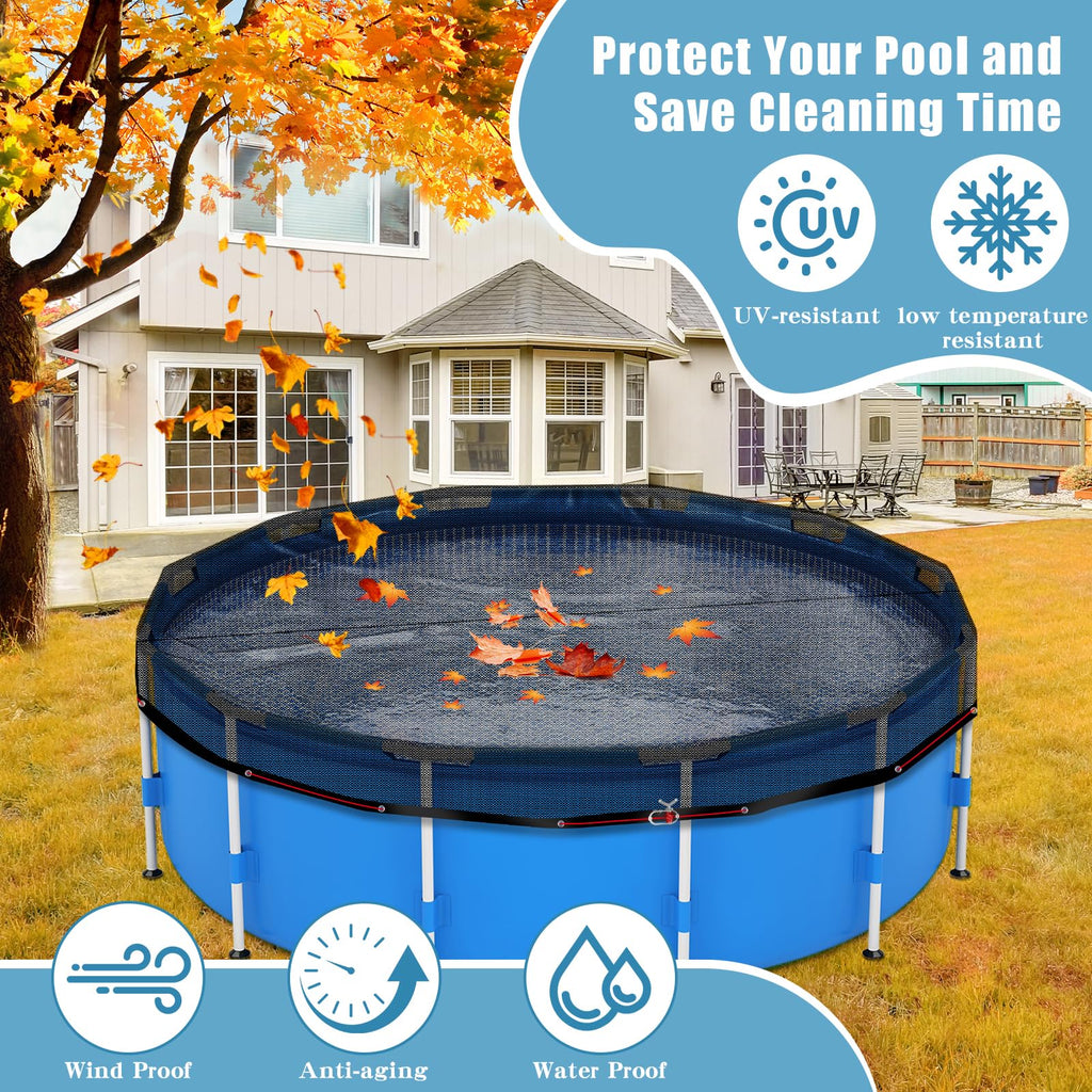 21 FT Pool Leaf Net Cover for Above Ground Pools, Ultra-Fine 0.15’’ Mesh Pool Cover with Winch & Cable, Pool Leaf Cover Prevents Leaves and Debris from Entering Pool