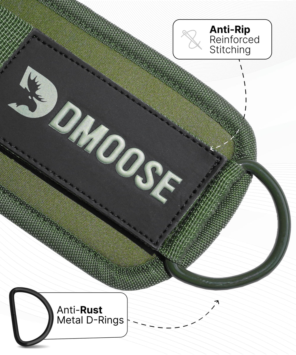 DMoose Ankle Strap for Cable Machine - One Size Fit with Premium Padding, Glute Kickback Ankle Strap, Ankle Cable Straps for Workout, Booty Workout, Leg Extension, Hip Abductors (Olive Green - Pair)