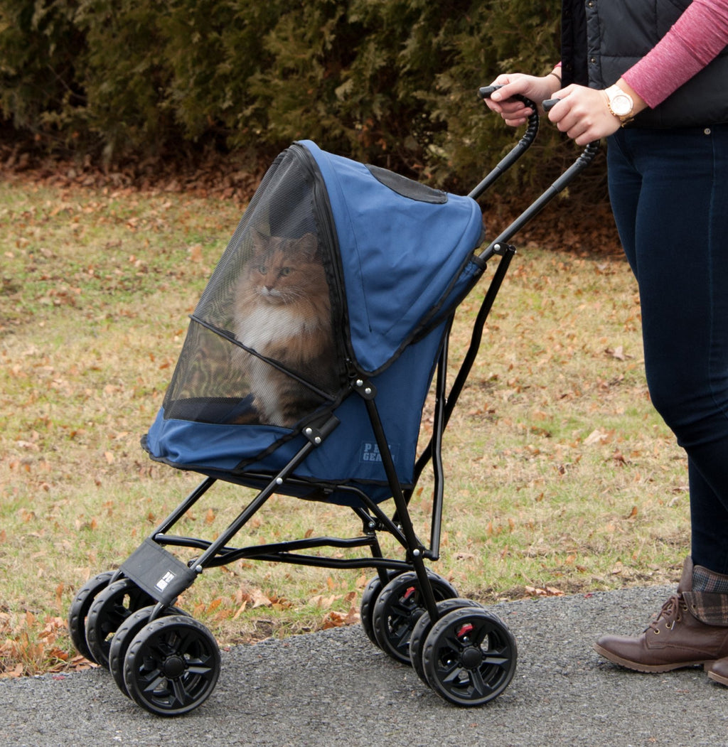 Pet Gear Travel Lite Plus Stroller, Compact, Easy Fold, No Assembly Required, Large Wheels for Cats and Dogs up to 15 pounds, New Dark Sapphire