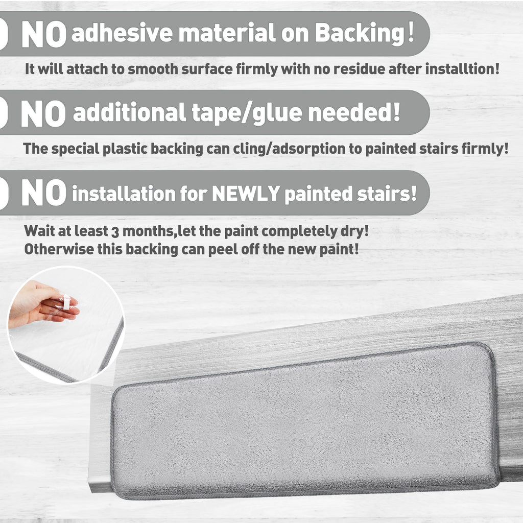 PURE ERA Carpet Stair Treads Ultra Plush 9.5" X 30"Soft Bullnose Indoor Stair Protectors Pet-Friendly Non-Slip Skid Resistant Tape Free Washable Reusable(2 Pieces,Gray)