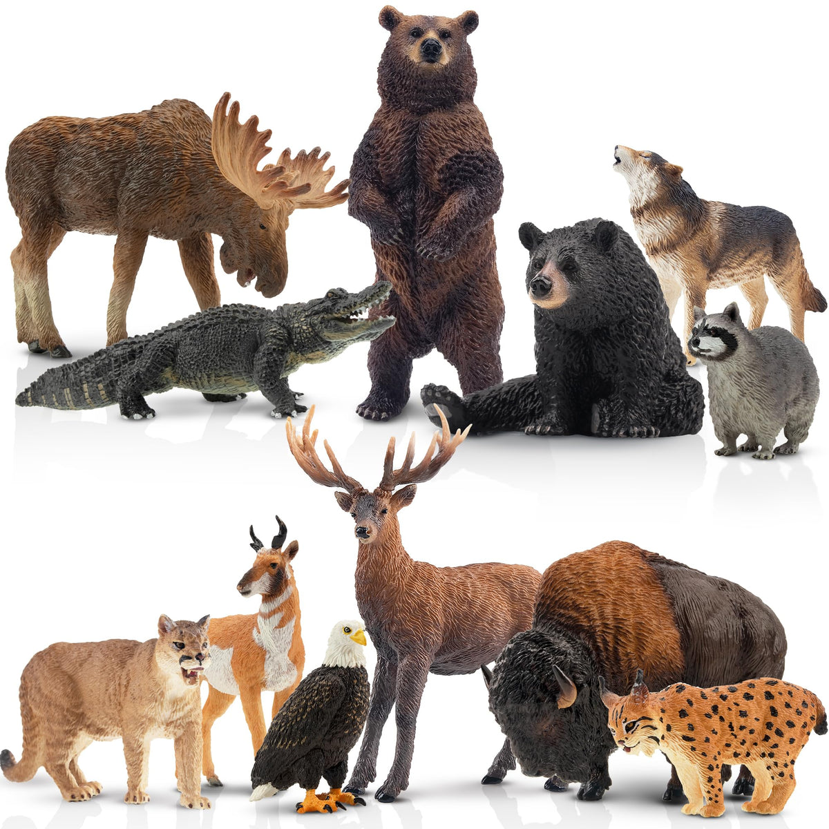Toymany 12PCS Realistic North American Forest Animal Figurines Jungle Zoo