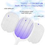 Electric Fly Swatter Racket, 4000V Bug Zapper Racket Rechargeable Fly Zapper Dual Modes Mosquito Swatter Portable with Purple Light & 3-Layer Safety Nets for Indoor & Outdoor, 1 Pack