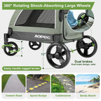 AOPEC Large Dog Stroller - Dual Entry Safety Folding Pet Stroller with Adjustable Handle, All-Terrain 4-Wheel, 160 lbs Weight Capacity for Travel & Outdoor Adventures - Green