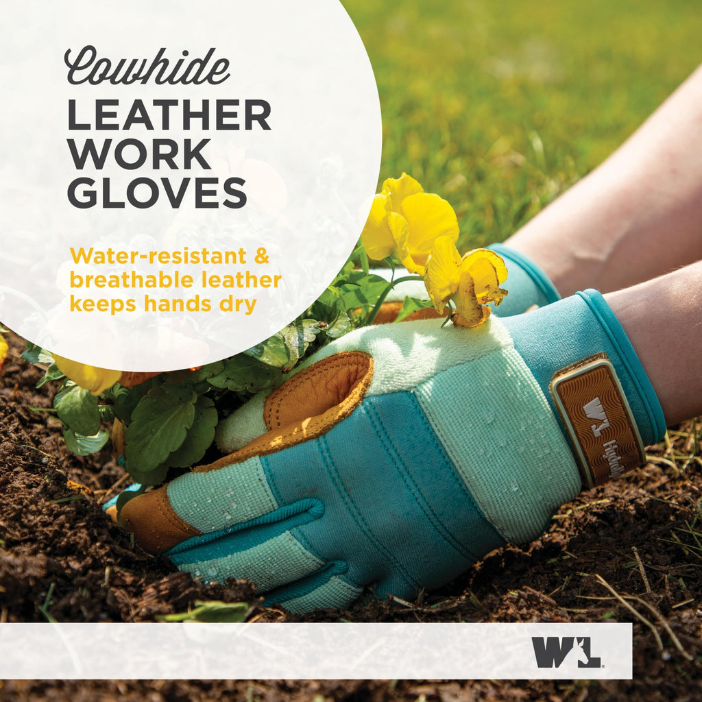 Wells Lamont Women's HydraHyde Cowhide Hybrid Work Gloves, Blue, Large
