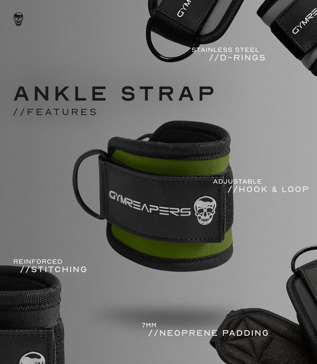 Gymreapers Ankle Strap (Single) For Cable Machine Kickbacks, Glute Workouts, Lower Body Exercises - Adjustable Leg Strap with Neoprene Padding (Ranger Green, Single)