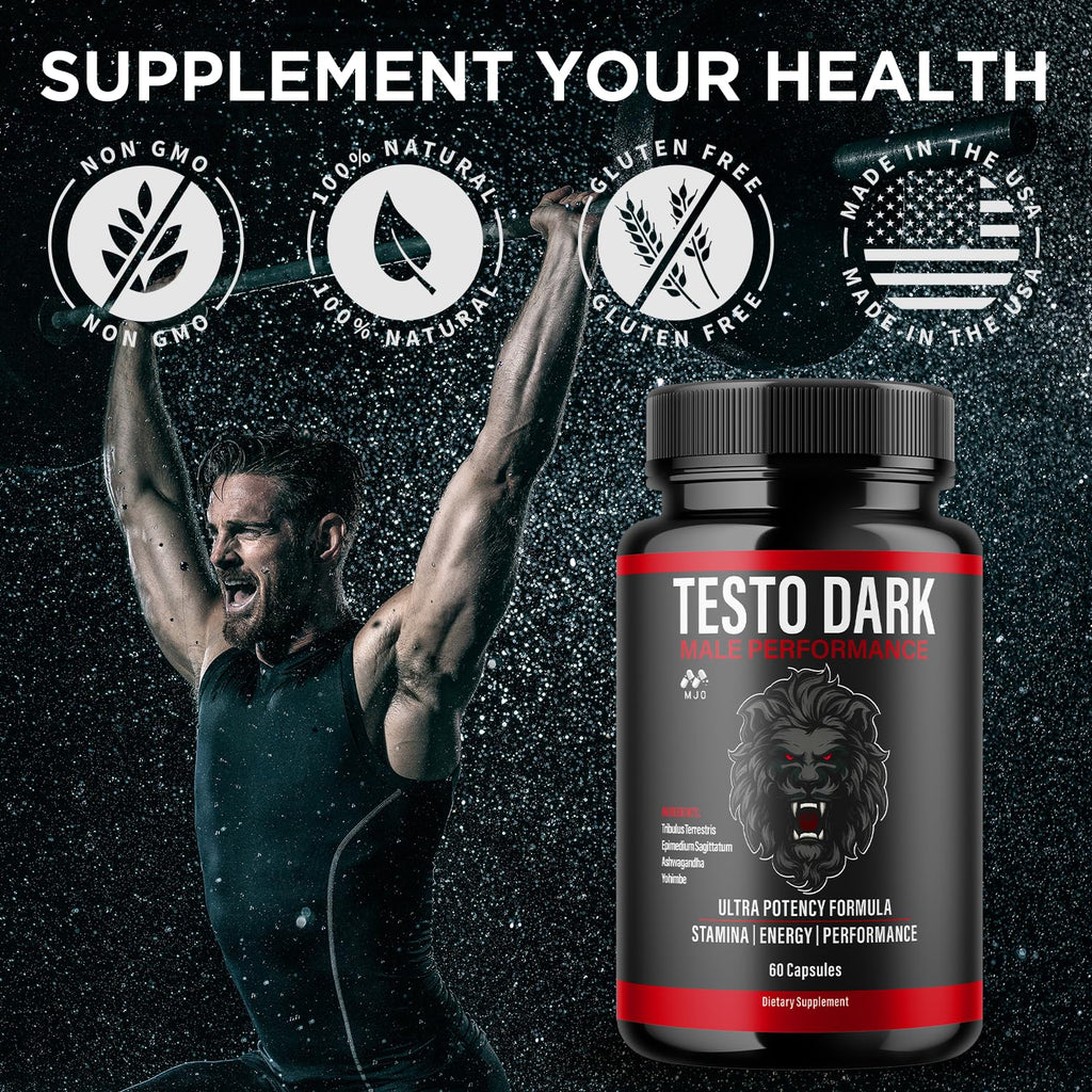 Testo Dark Capsules, Official TestoDark Pills with All Natural Ingredients, Testo Dark Advanced Overall Health & Wellness Vitamin Supplement Formula for Max Strength Multivitamin Support (60 Capsules)