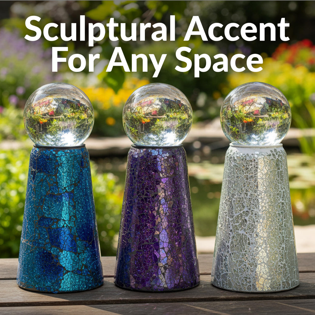 Sunnydaze Glass Gazing Ball Stand for Outdoors, Deep Ocean Swirl