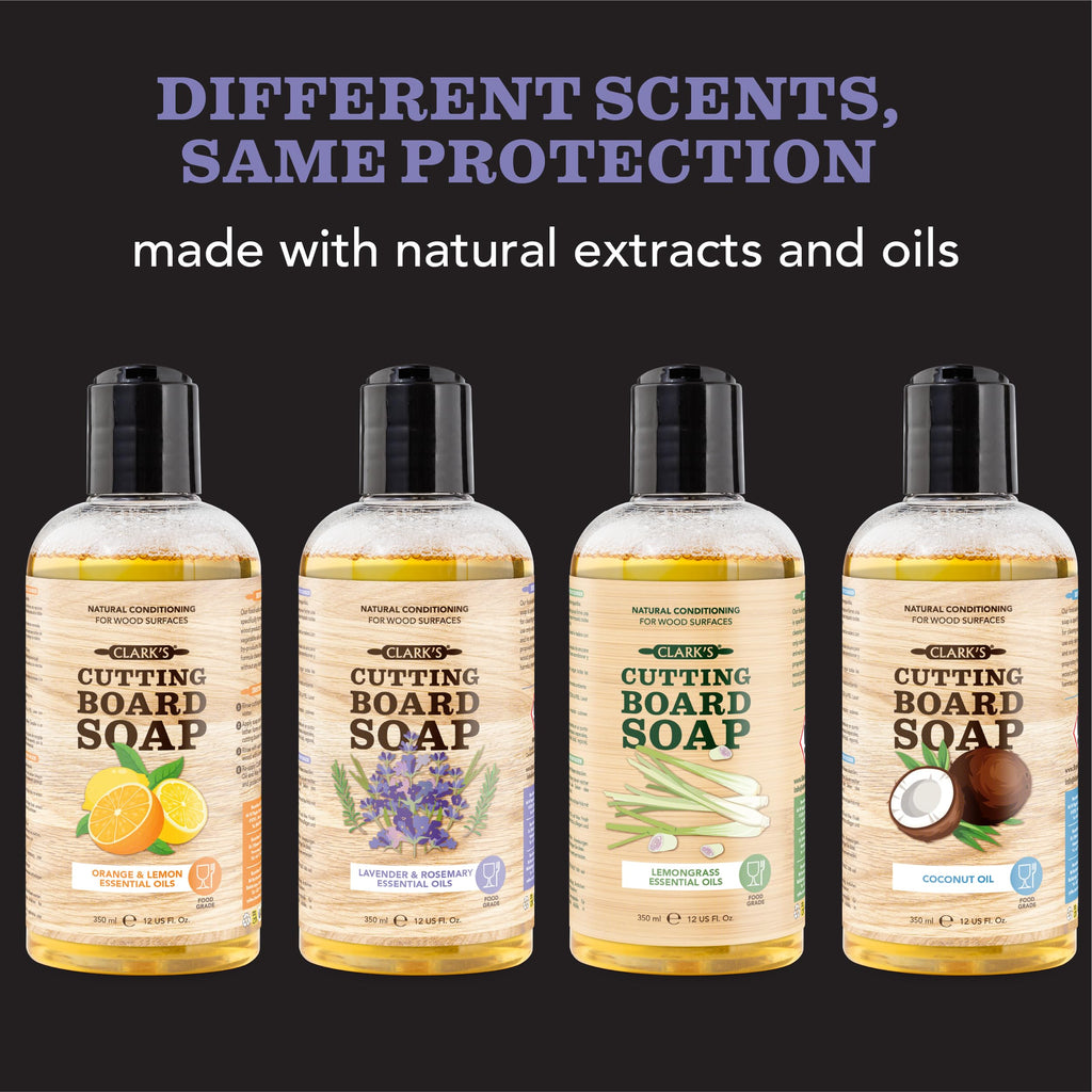 CLARK'S Cutting Board Organic Soap - Enriched with Lavender & Rosemary Oils - Cleaner for Butcher Block, Countertop and Utensils - Cleans and Restores Wood - Use Before Food Grade Mineral Oil