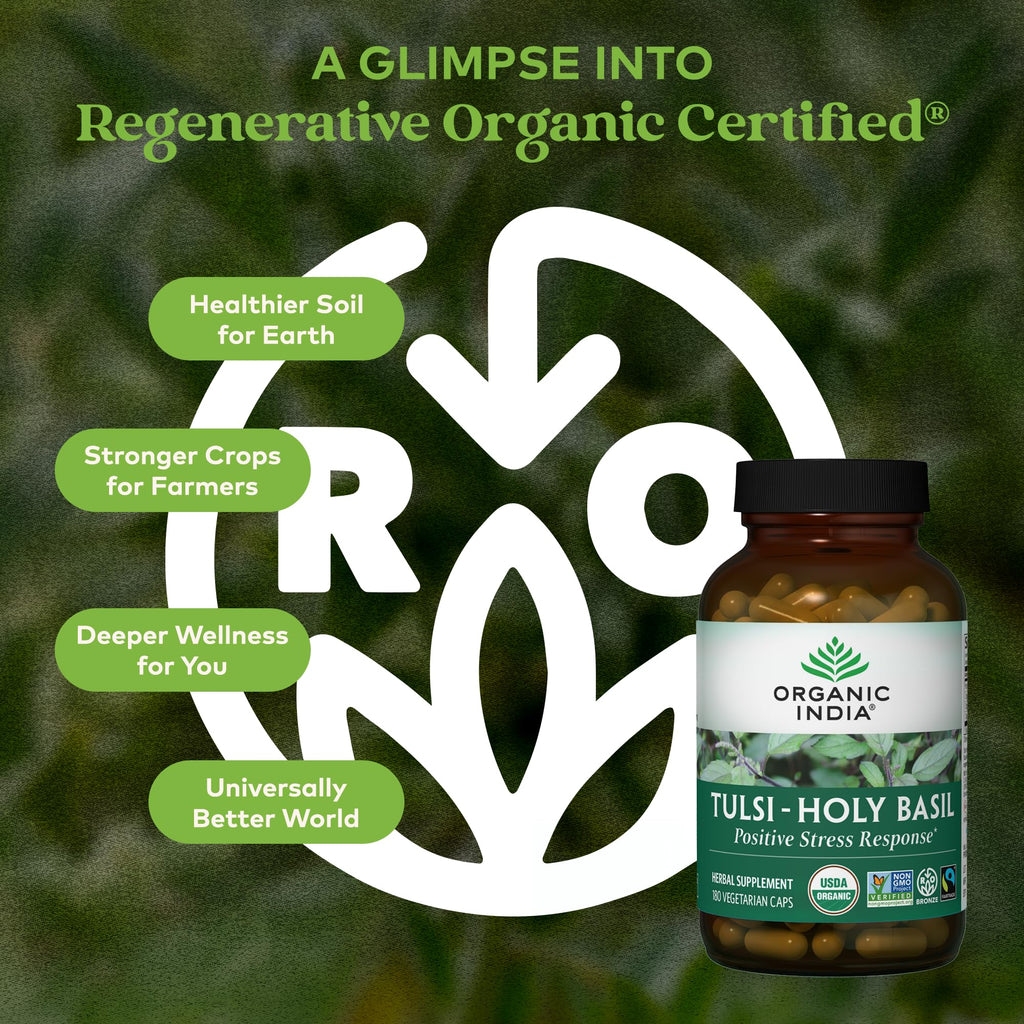 ORGANIC INDIA Tulsi Herbal Supplement - Holy Basil, Immune Support, Adaptogen, Supports Healthy Stress Response, Vegan, Gluten-Free, Kosher, USDA Certified Organic, Non-GMO - 180 Capsules