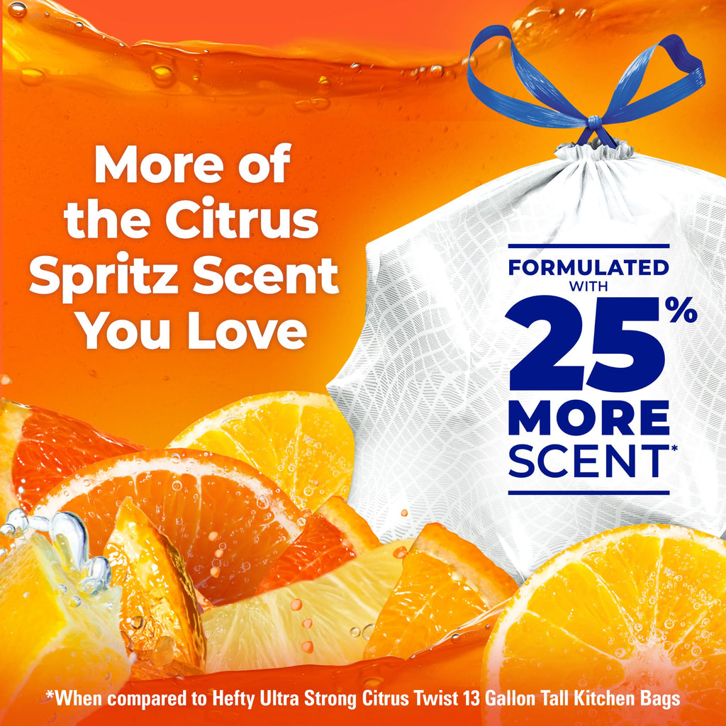 Hefty Ultra Strong Signature Scents 13G Trash Bags, Citrus Spritz, 80ct