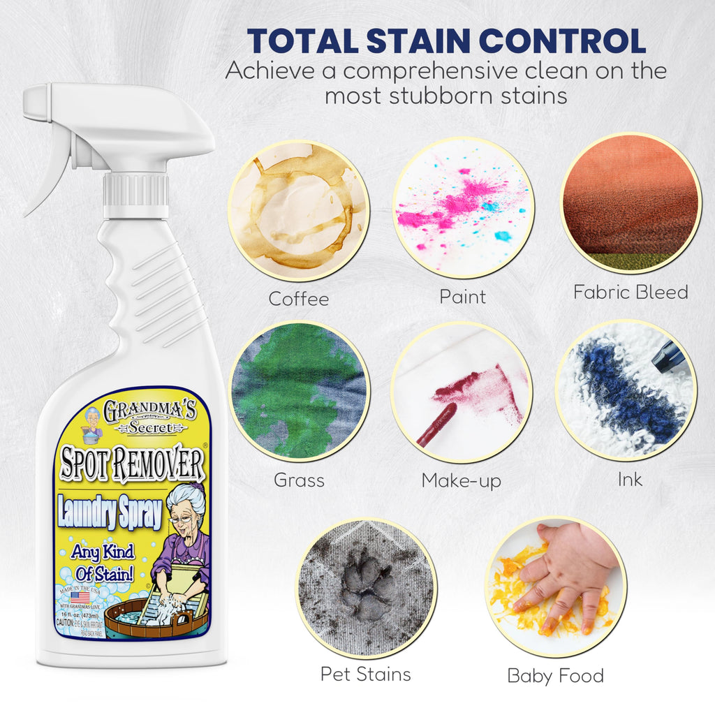 Grandma's Secret Spot Remover Laundry Spray - Chlorine, Bleach and Toxin-Free Fabric Stain Remover for Clothes - Removes Oil, Paint, Blood and Pet Stains - 16 Oz, 2 Pack