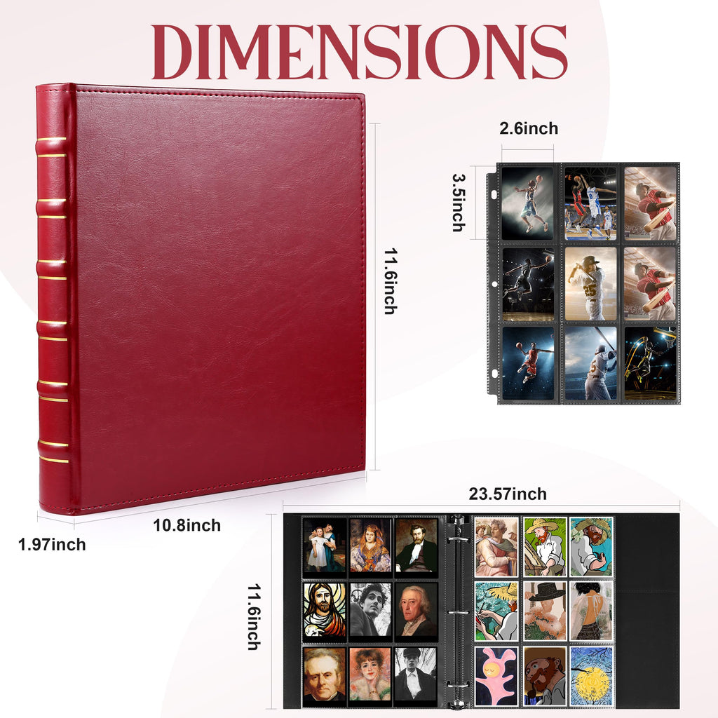 WOT I Deluxe Trading Card Binder, 450 Pockets Collectible Card Binder Sleeves, Refillable Leather 3 Ring Binder with Side-load Pocket Card Pages for Holding Cherished Cards - Red