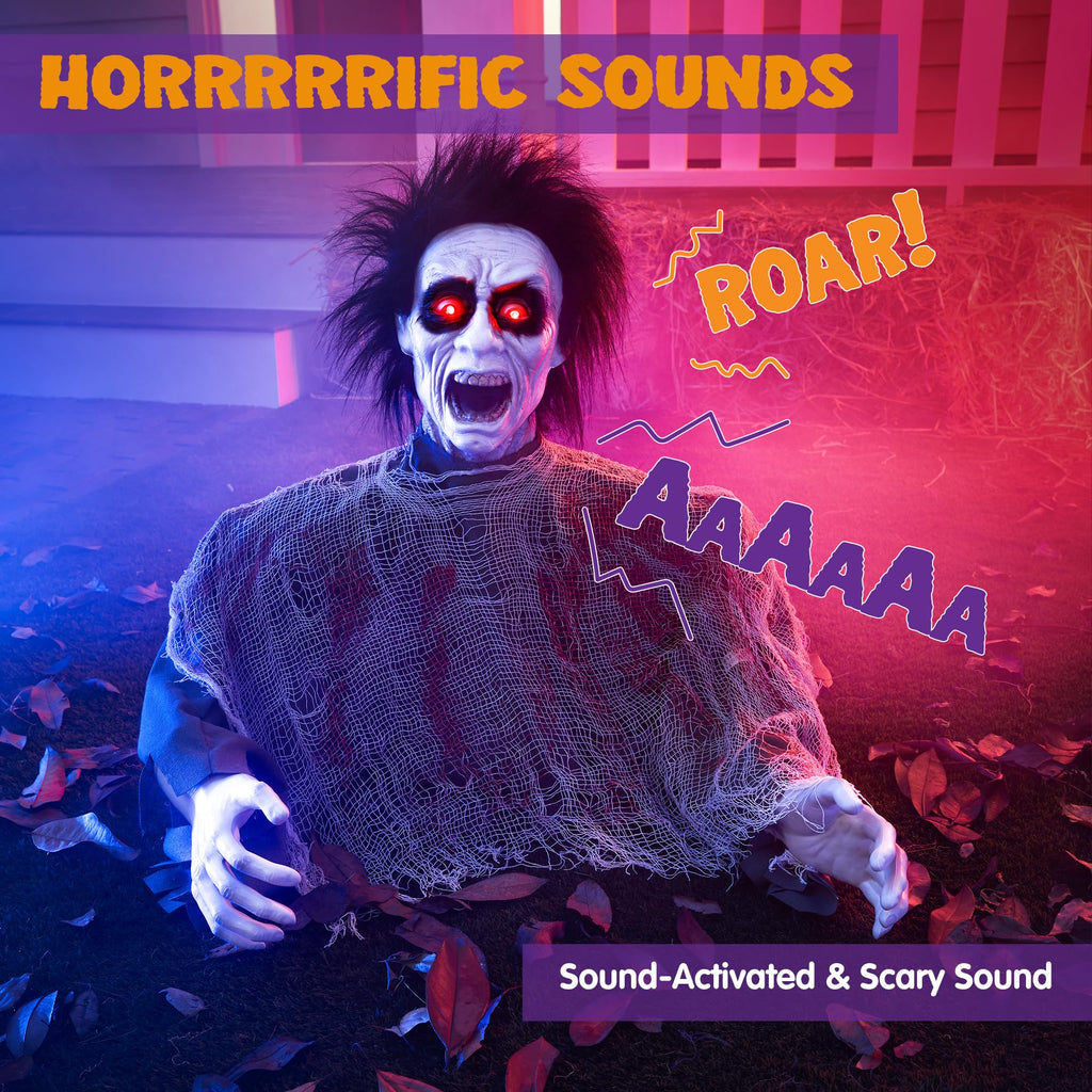 JOYIN Halloween Outdoor Decoration Zombie Groundbreaker, Animatronics Zombie Props Halloween Outside Decor, Animated Groundbreaker with Sound & Glowing Eyes for Graveyard Lawn Yard Haunted House Decor