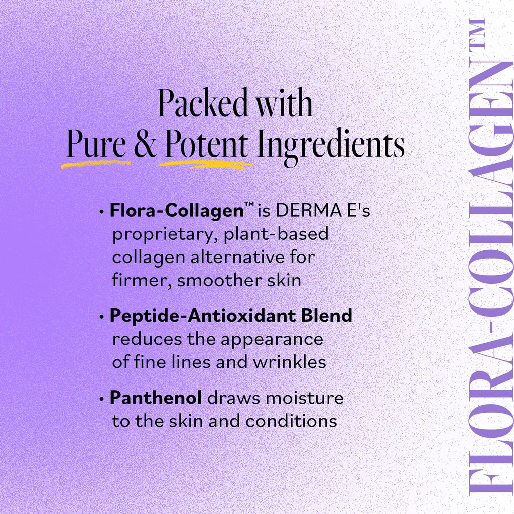 DERMA E Advanced Peptides and Vegan Flora-Collagen Serum – Double Action Collagen Face Cream with Peptide Complex – Intensely Hydrating Serum for Lines, Wrinkles and Redness, 2 oz