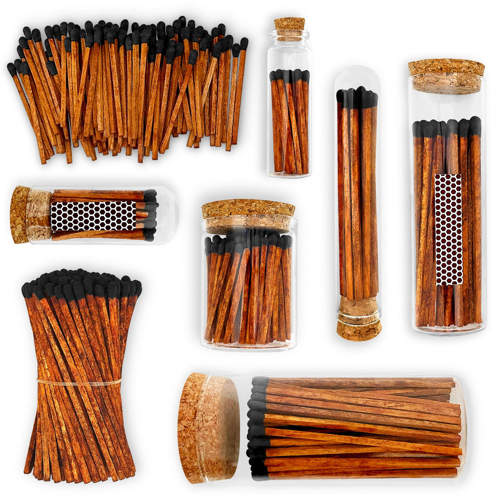 2" Espresso Matches in a Jar + Striker Stickers Included | 100 Brown Stick Black Tip Decorative Safety Matches w/Cork Top Glass Holder | Gifts, Home Decor, & Candle Accessories by Thankful Greetings