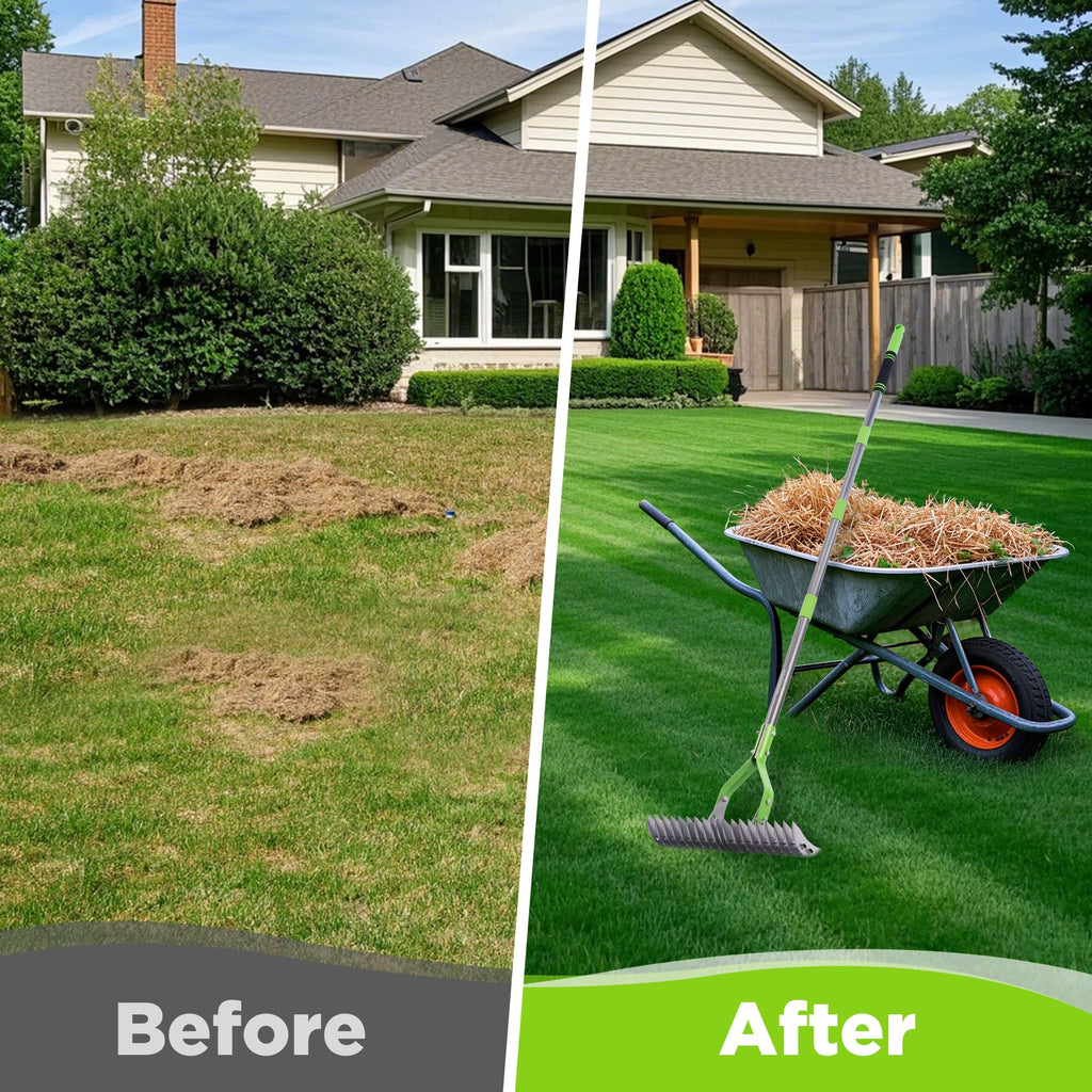 WORKPRO Thatch Rake, 15-Inch Thatching Rake with Telescoping 5FT Handle