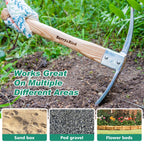 Berry&Bird Garden Mattock Pick Axe, 14.9" Digging Tool with Wood Handle