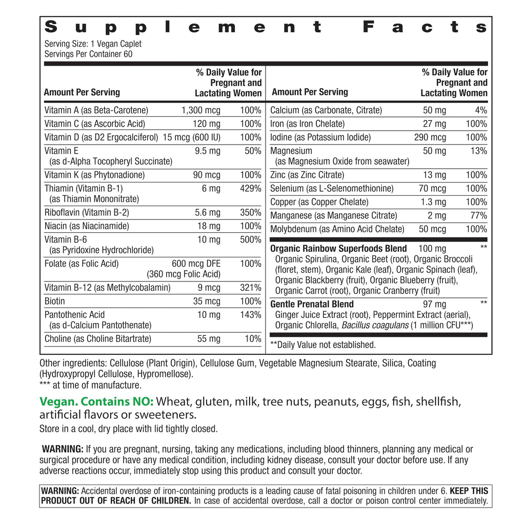 Rainbow Light Prenatal Multivitamin One + for Women | 60 Caplets | Essential Nutrition for Mom & Baby | Real Food Nutrients | Prenatal Botanical & Probiotic Blend