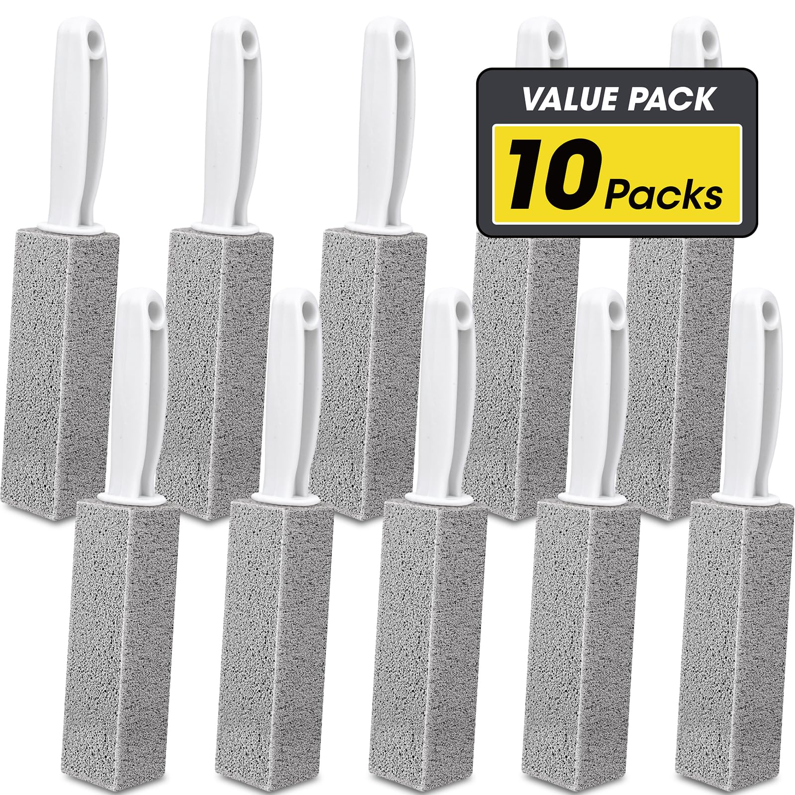 AZEN 10 Pack Pumice Stone for Cleaning, Pumie Scouring Stick with Handle, Pumice Stone Toilet Bowl Cleaner, Hard Water Stain Remover for Toilet, Bathroom, Kitchen Sink, Grill