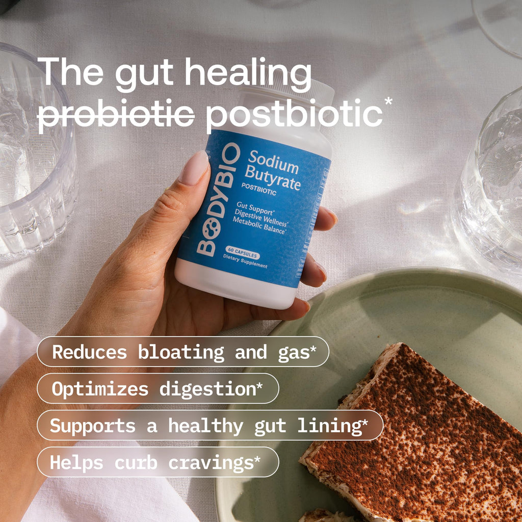 BodyBio Butyrate - Postbiotic for Gut Health, Digestive Support, Bloat, Gas & Constipation Relief, Leaky Gut Repair - Sodium + Butyric Acid Supplement for GI Wellness