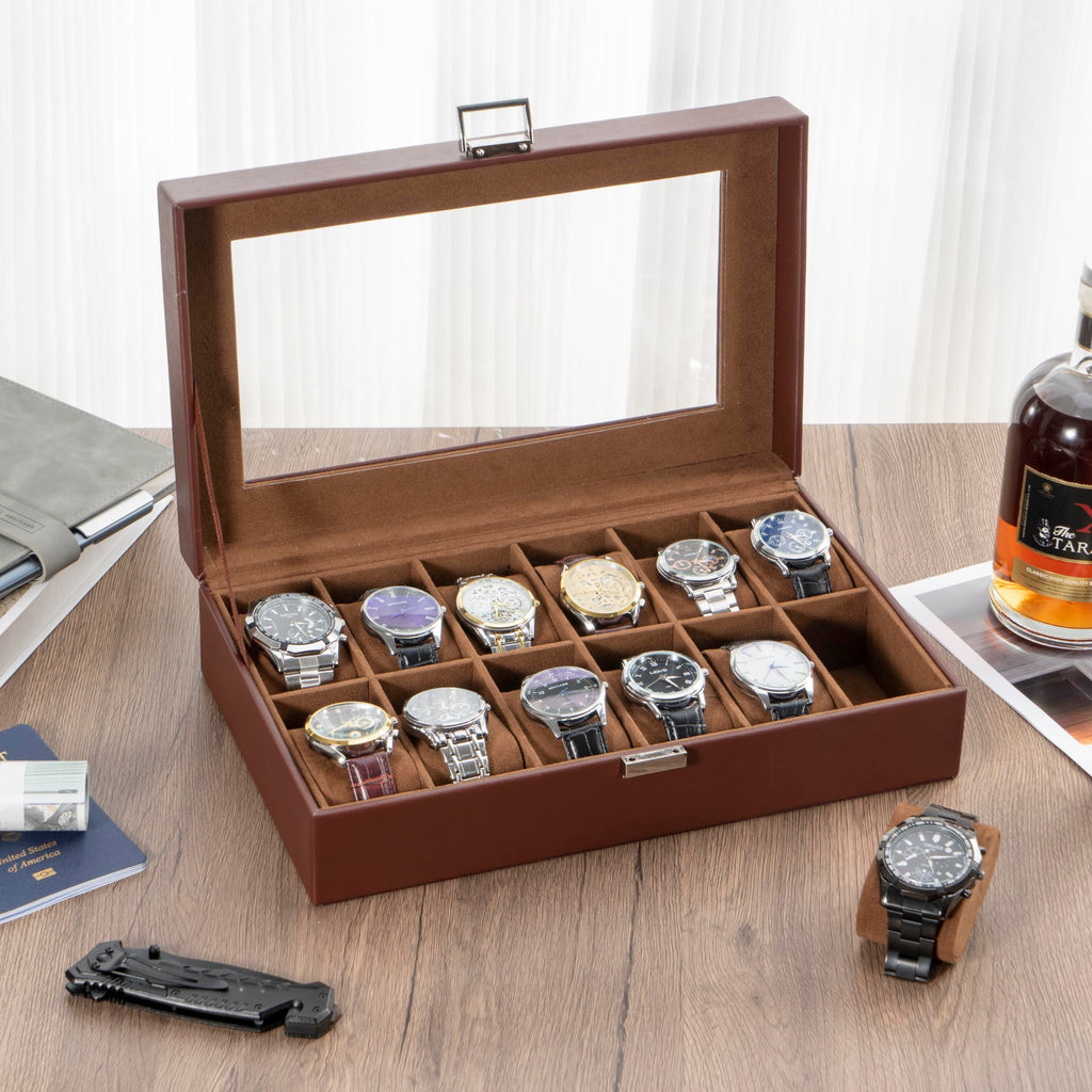 ProCase Watch Box Organizer, 12 Slot Watch Display Case, Brown