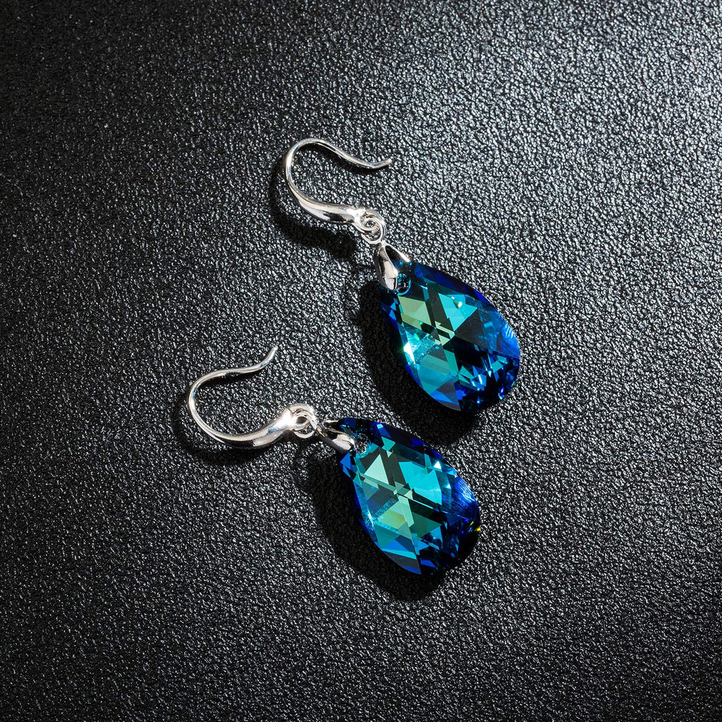 EVEVIC Austrian Crystal Teardrop Drop Earrings for Women, French Hook