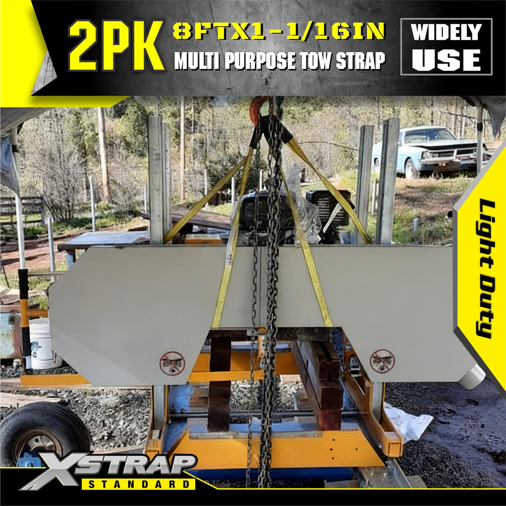 XSTRAP STANDARD 2PK 1''x 8FT Lift Sling Web Strap/Wear Guard End, Heavy Duty Flat Eye Lifting Sling with 2 Reinforced Loops for Tree Saver Lifting Furniture Appliances Machine