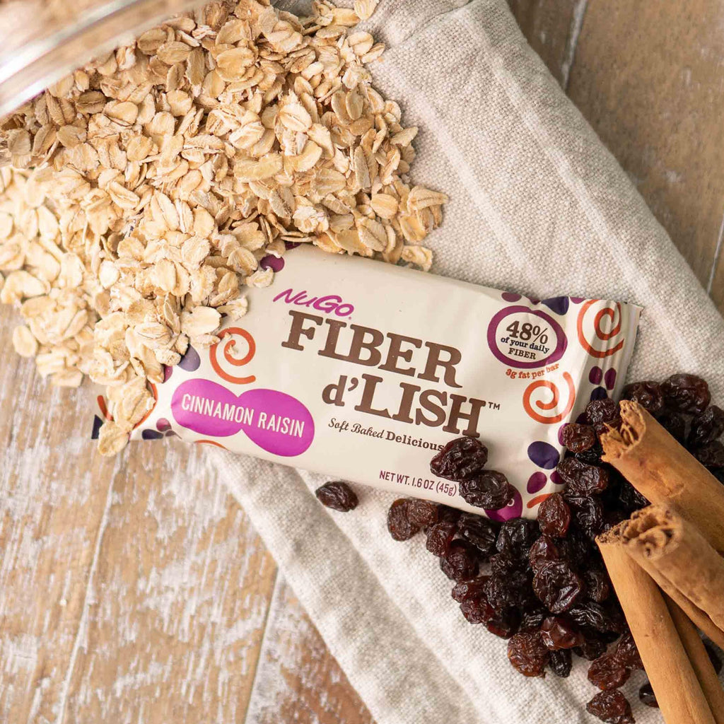 NuGo Fiber d'Lish Cinnamon Raisin, 12g High Fiber, Vegan, 150 Calories, 16 Count