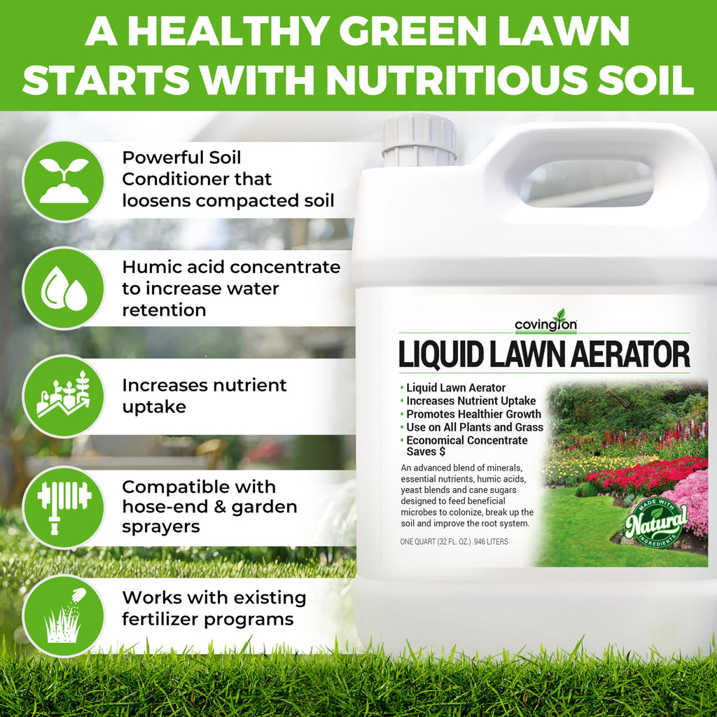 Covington Liquid Lawn Aerator (32oz) – Soil Conditioner & Softener for Lawns & Gardens – Loosens Clay & Compacted Soil for Better Water & Nutrient Absorption – Liquid Aeration Concentrate, Made in USA
