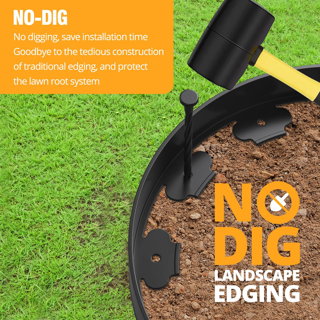 40FT Landscape Edging No-Dig, 2 Inch Tall Heavy Duty Plastic Garden Edging Border with 40 Anchoring Spikes for Lawn, Flower Bed & Decorative Yard