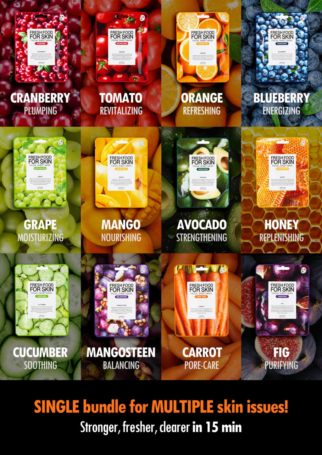 FARMSKIN Facial Sheet Mask - Hydrating, Moisturizing, Clarifying, Soothing Face Masks for Oily, Dry & Sagging Skin - Breathable & Fast-Absorbing - Vegan & Cruelty-Free Korean Skin Care (12 Packs)