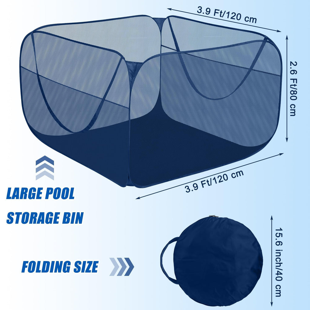 Hahood Pop-up Pool Toy Storage Bin 47 x 47 x 31 Inch Mesh Pool Organizer Bag with 2 Side Pockets for Inflatable Toys, Floats, Beach Balls,Towels and Other Swimming Accessories