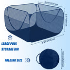 Hahood Pop-up Pool Toy Storage Bin 47 x 47 x 31 Inch Mesh Pool Organizer Bag with 2 Side Pockets for Inflatable Toys, Floats, Beach Balls,Towels and Other Swimming Accessories