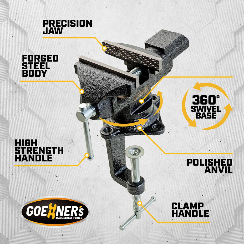 Dual-Purpose Combined Universal Vise 3.3" with 360° Swivel Base, Bench Vise or Table Vise Clamp-On with Quick Adjustment, Movable Home Vice for Woodworking