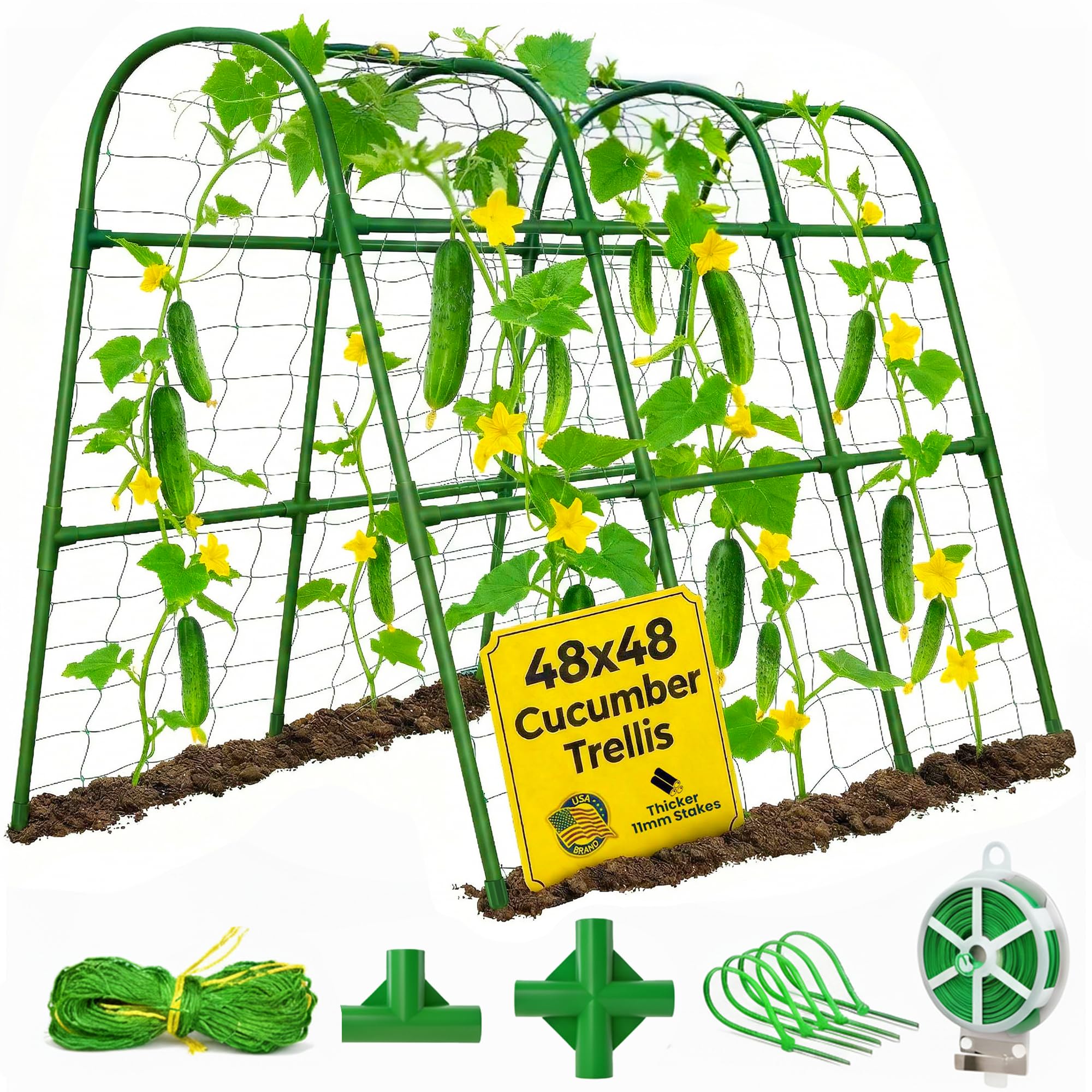 48x48 Cucumber Trellis for Raised Bed - U Shape Vegetable Garden Trellis for Climbing Plants Outdoor - Support for Cucumbers, Pea, Zucchini, Squash,Tomato, Green Bean, Vine, Watermelon, Melon, Pumpkin