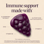 Nature's Way Sambucus Elderberry Gummies, Immune Support Gummy for Adults & Kids Ages 4+ with Black Elderberry Extract, Vitamin C, Vitamin D3, and Zinc*, 60 Gummies
